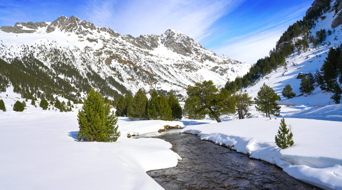 Benasque Llanos del Hospital cross country ski area in Pyrenees of Huesca Spain